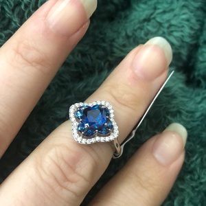 Lab created sapphire. Sterling silver